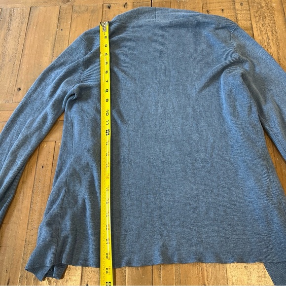 Eileen Fisher Linen Open Front Cardigan Sweater Medium Blue Preppy Coastal Drapy - Picture 8 of 9